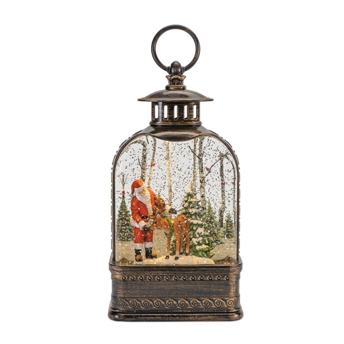 LED Santa Snow Globe Lantern with Santa and Deer 9.75"H Thumbnail