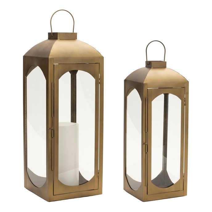 Gold Curved Metal Lantern (Set of 2) Thumbnail