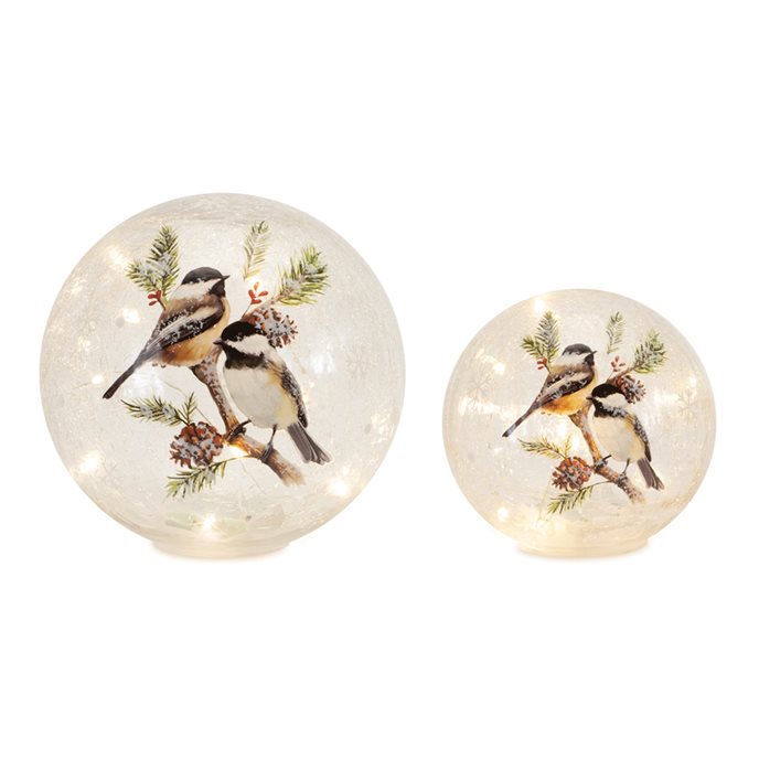 LED Frosted Birds and Pine Branch Globes (Set of 2) Thumbnail