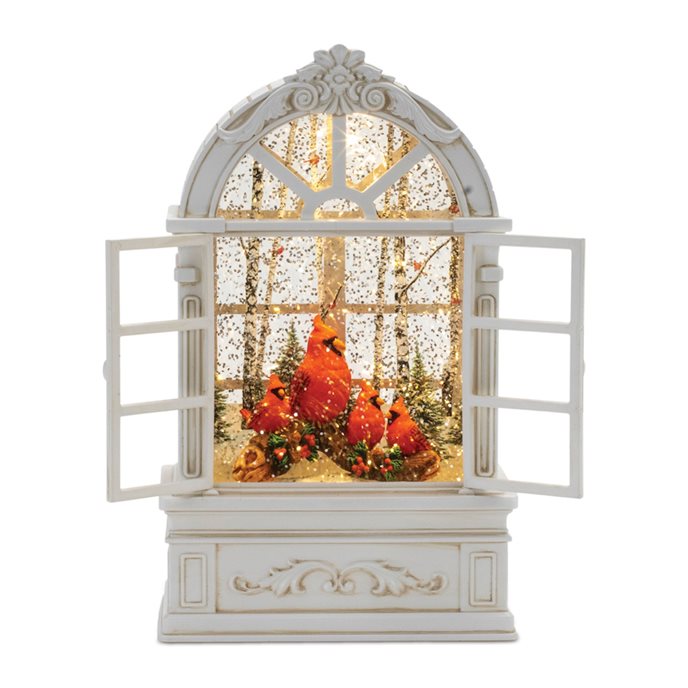 LED Snow Globe Window with Cardinal Family 9"H Thumbnail