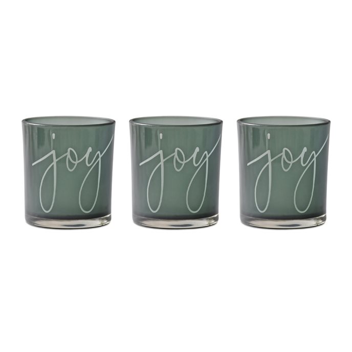 Green Glass Joy Candle Holder (Set of 3) Thumbnail