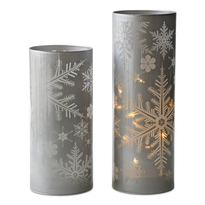 Frosted Snowflake Glass Candle Holder (Set of 2) Thumbnail