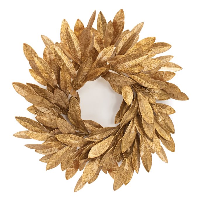 Metallic Bay Leaf Wreath 14"D Thumbnail