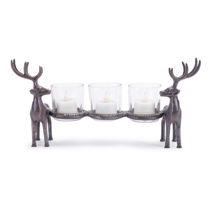 Bronze Metal Deer Votive Holder 12"L Thumbnail