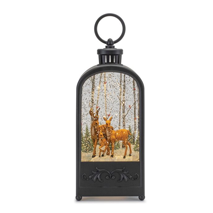 LED Snow Globe Lantern with Forest Deer 9.5"H Thumbnail