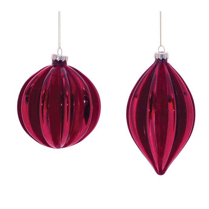 Burgandy Ribbed Glass Ornament (Set of 6) Thumbnail