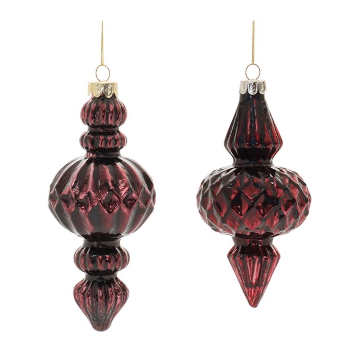 Burgandy Harlequin Glass Finial Ornament (Set of 6) Thumbnail