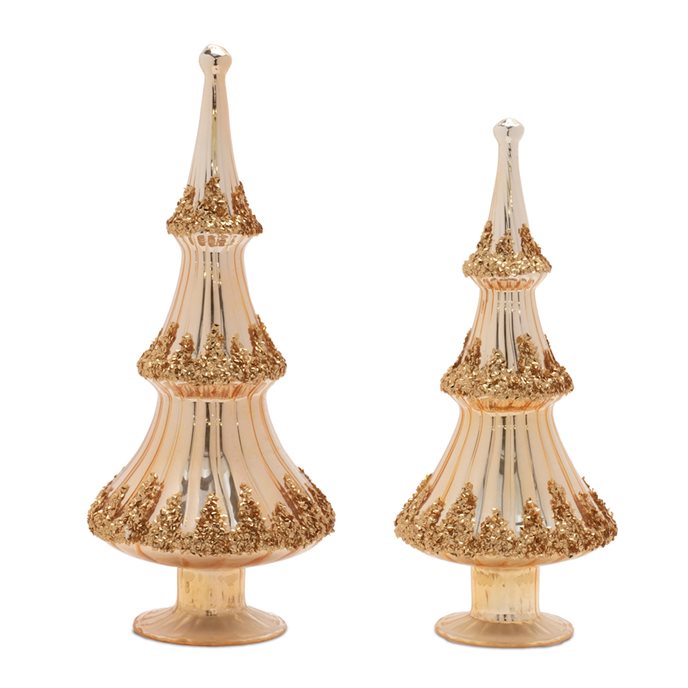 Gold Beaded Glass Holiday Tree (Set of 2) Thumbnail