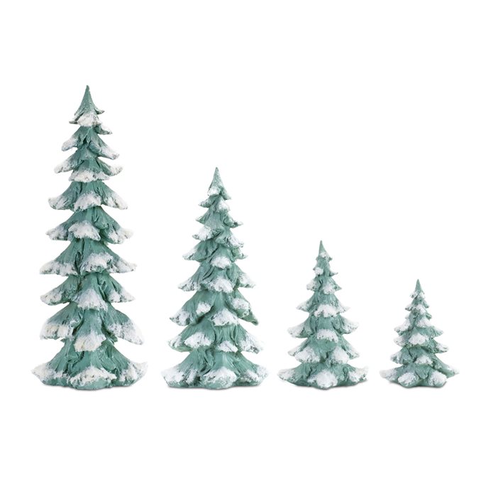 Flocked Seafoam Pine Tree with Carved Design (Set of 4) Thumbnail