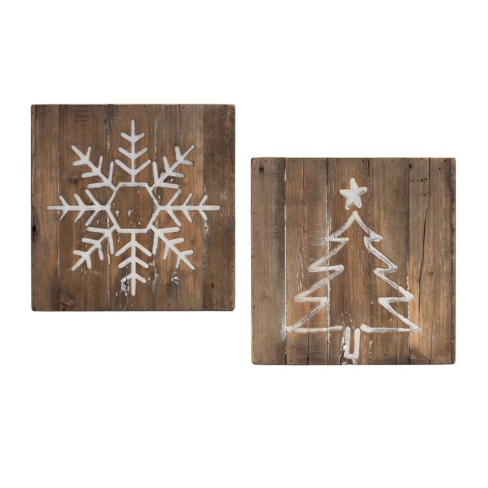 Distressed Wood Snowflake and Tree Block (Set of 2) Thumbnail