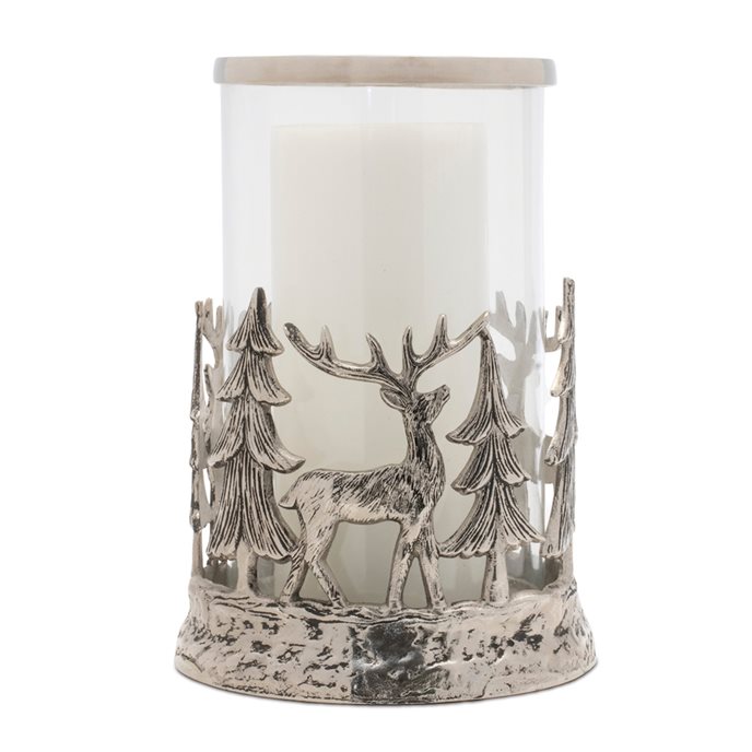 Etched Metal Woodland Candle Holder 8"D Thumbnail