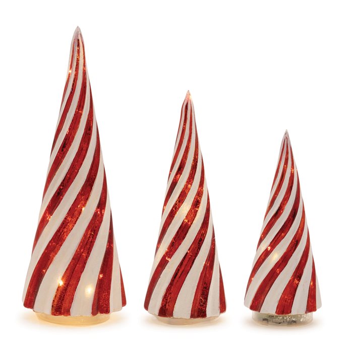 LED Mercury Glass Peppermint Swirl Tree (Set of 3) Thumbnail