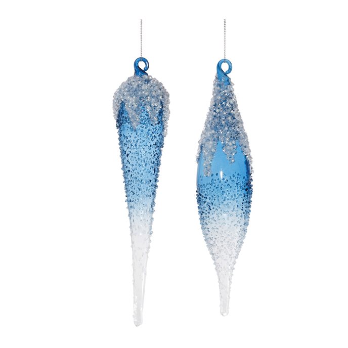 Blue Beaded Ombre Glass Drop Ornament (Set of 12) Thumbnail