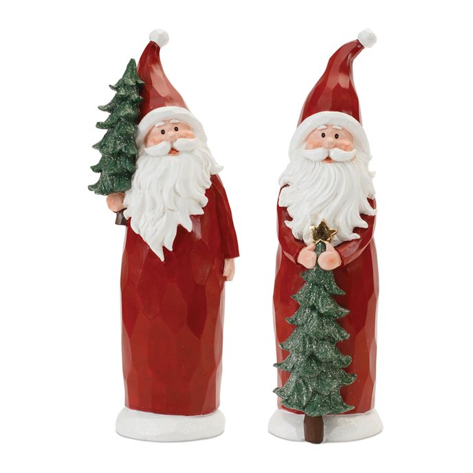 Carved Santa with Glittered Pine (Set of 2) Thumbnail