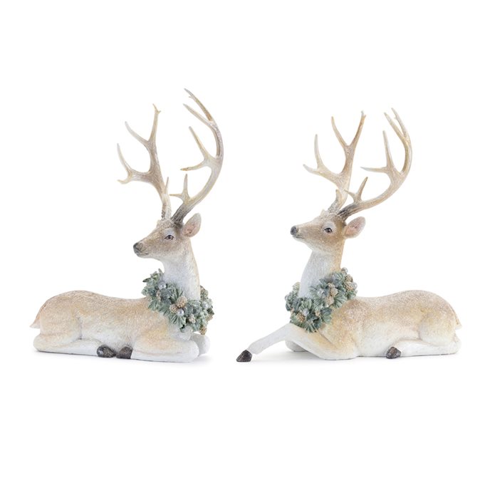 Glittered Deer with Holly Wreath (Set of 2) Thumbnail