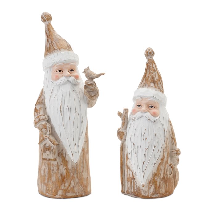 Carved Woodland Santa with Bird Figurine (Set of 2) Thumbnail