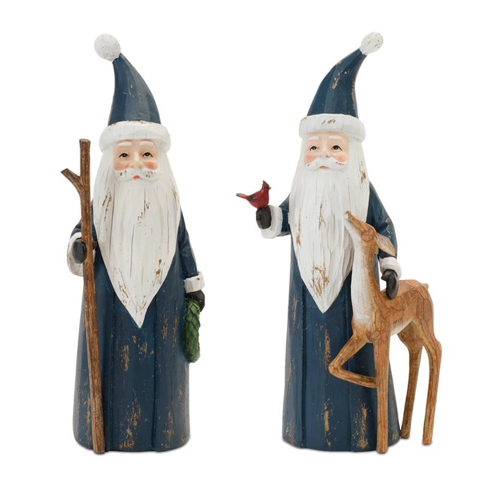 Carved Woodland Santa with Deer Figurine (Set of 2) Thumbnail