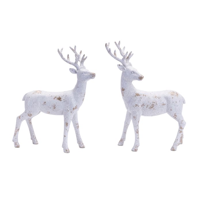 Distressed Holiday Deer Figurine with Gold Accent (Set of 2) Thumbnail