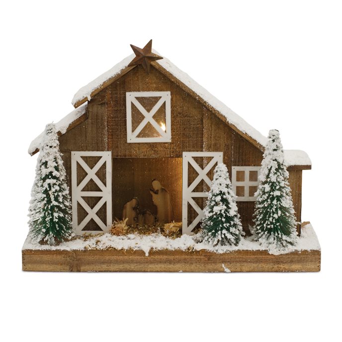 LED Flocked Nativity Stable Display 19.5"L Thumbnail