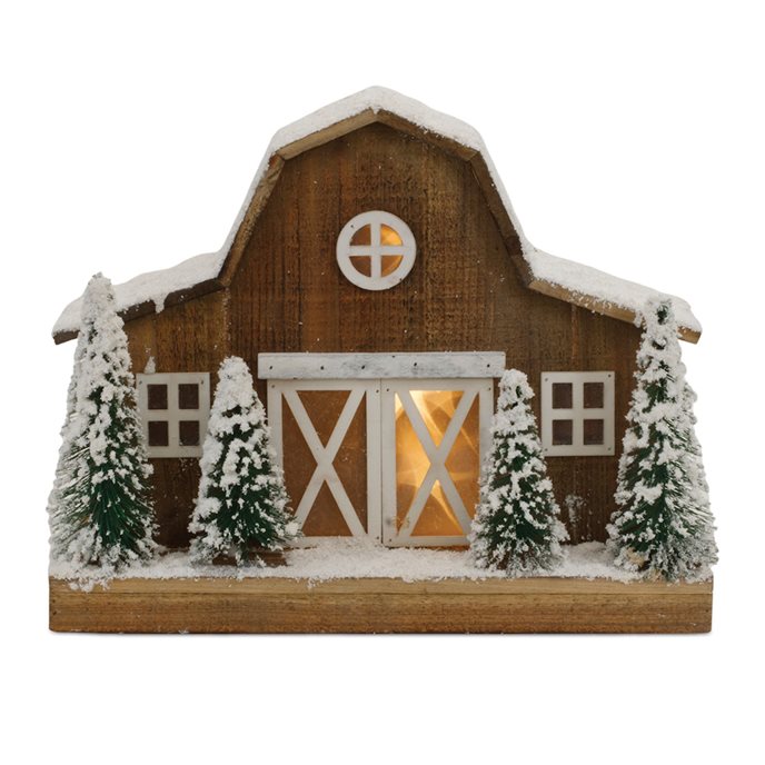 LED Flocked Winter Barn Display 13.75"H Thumbnail