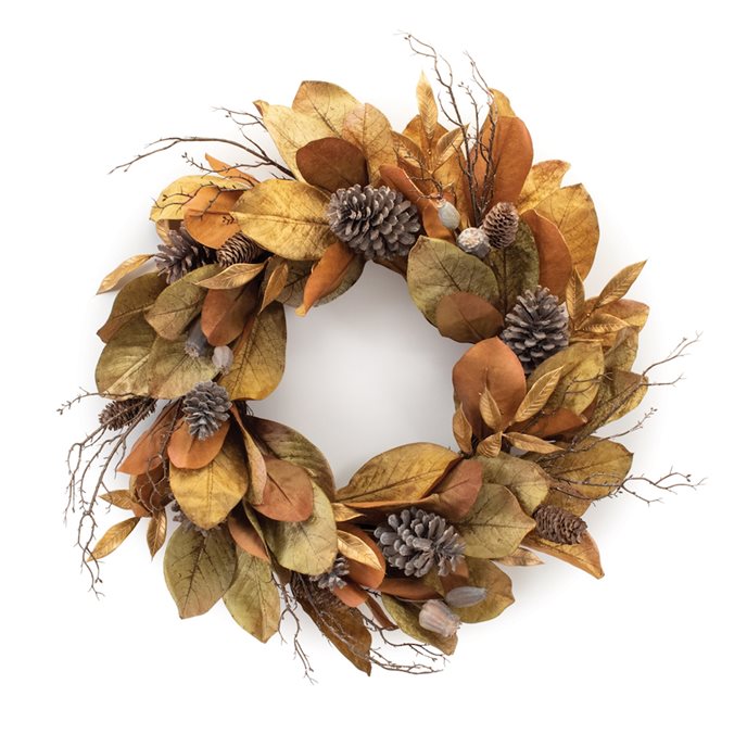 Harvest Magnolia Leaf Twig Wreath 27.75"D Thumbnail