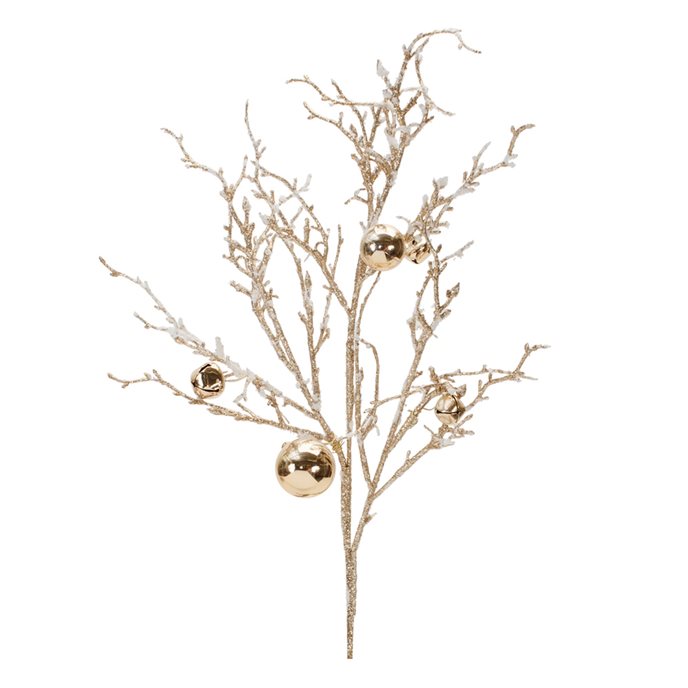 Flocked Twig Branch with Sleigh Bells (Set of 6) Thumbnail