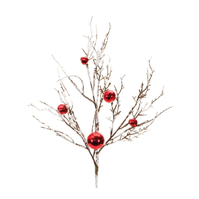 Flocked Twig Branch with Sleigh Bells (Set of 6) Thumbnail