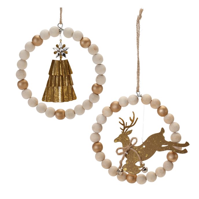 Beaded Wood Tree and Deer Ornament (Set of 6) Thumbnail