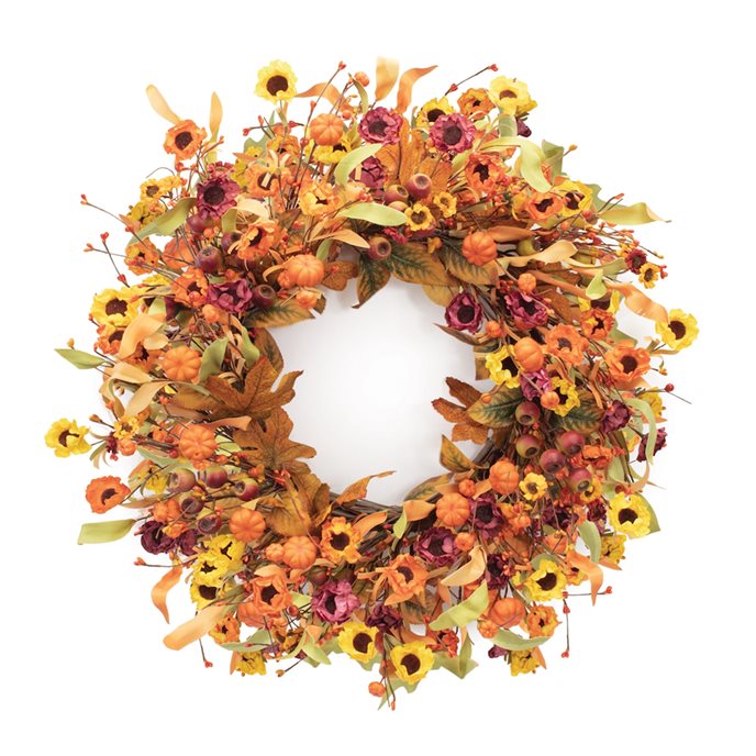 Fall Pod Pumpkin Floral Wreath 24"D Thumbnail