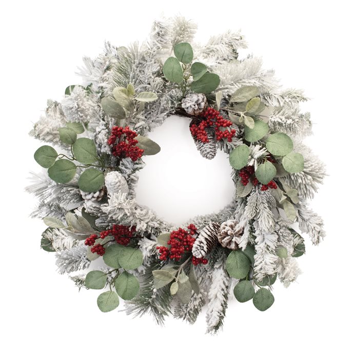 Flocked Pine Eucalyptus Berry Wreath 28"D Thumbnail