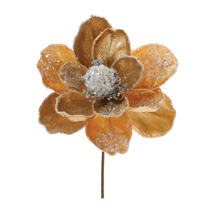 Beaded Gold Magnolia Flower Stem (Set of 2) Thumbnail