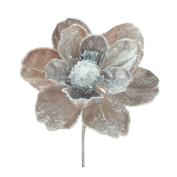 Beaded Silver Magnolia Flower Stem (Set of 2) Thumbnail