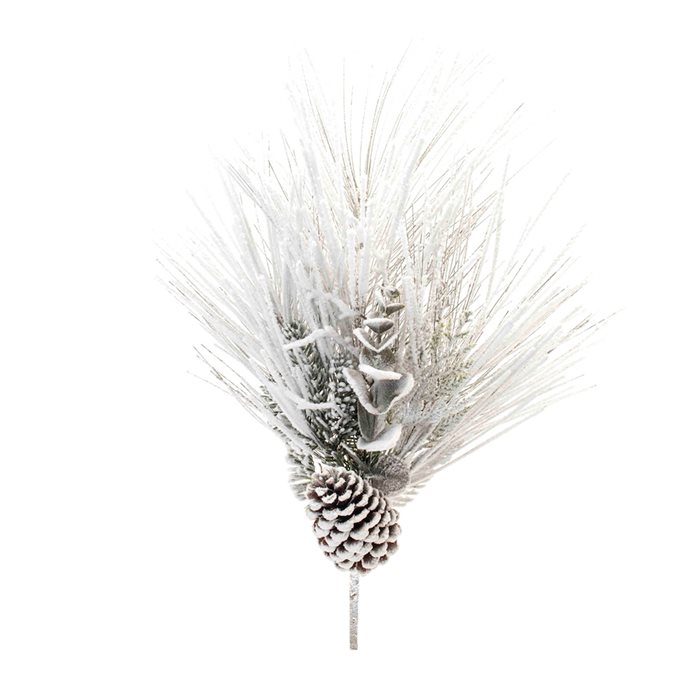 Flocked Mixed Long Needle Pine Spray with Pinecone (Set of 2) Thumbnail