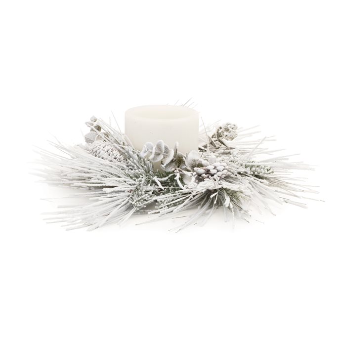 Flocked Mixed Pine Eucalyptus Candle Ring 24.5"D Thumbnail