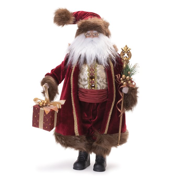 Furry Hooded Santa with Staff and Packages 22"H Thumbnail