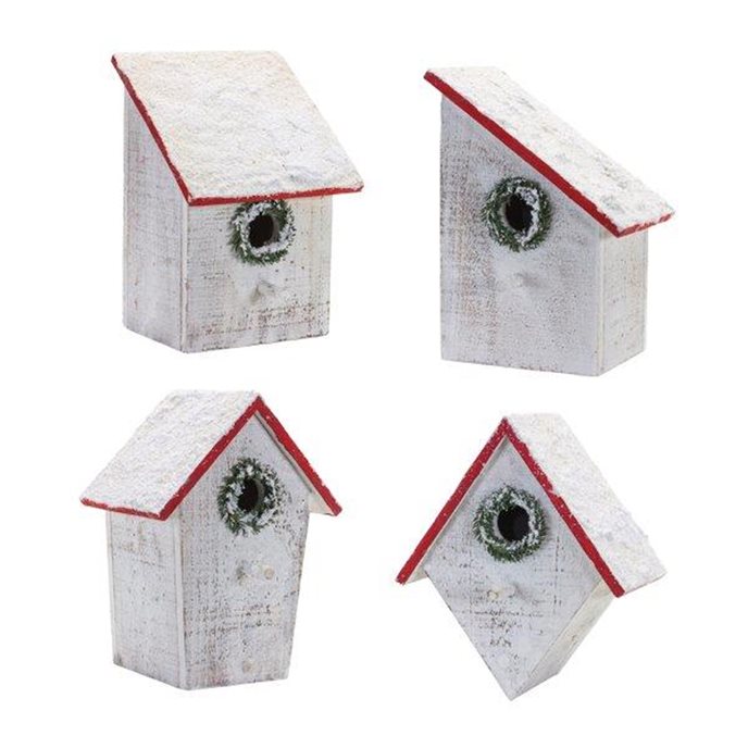 Flocked Wood Birdhouse with Wreath Accent (Set of 4) Thumbnail