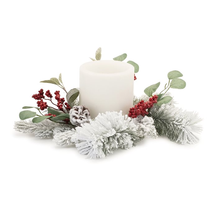 Flocked Mixed Pine Eucalyptus Berry Candle Ring 16"D Thumbnail