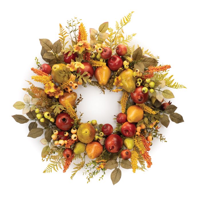 Mixed Fall Foliage and Fruit Wreath 23.5"D Thumbnail