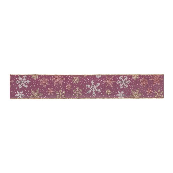 Mauve and Glitter Snowflake Wired Ribbon 2.5" x 10yds. Thumbnail