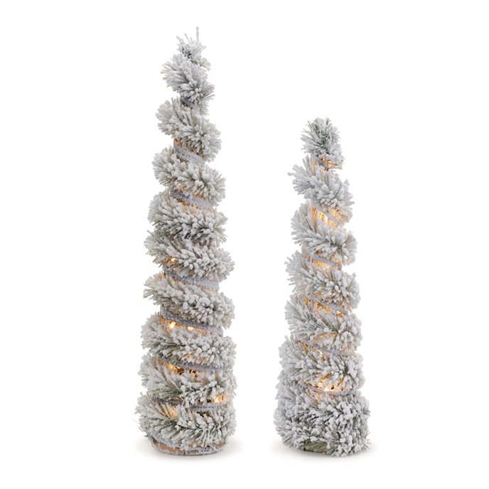 LED Flocked Swirl Pine Tree (Set of 2) Thumbnail