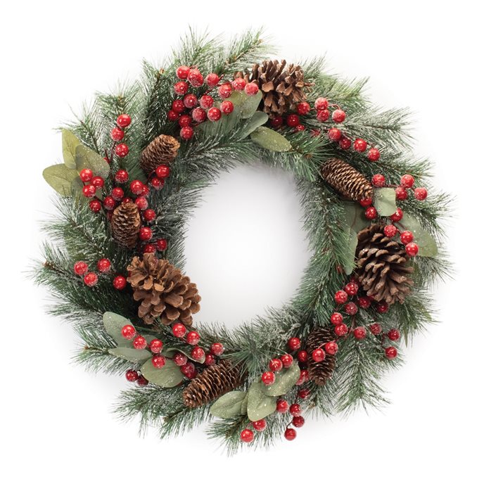 Icy Pine Cone Berry Wreath 24"D Thumbnail