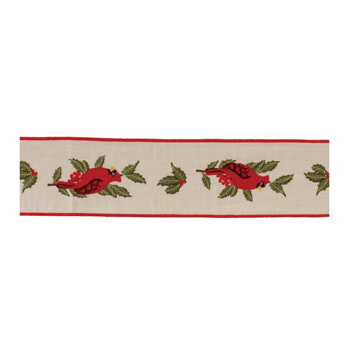 Embroidered Winter Cardinal Ribbon 4" x 5 yds. Thumbnail