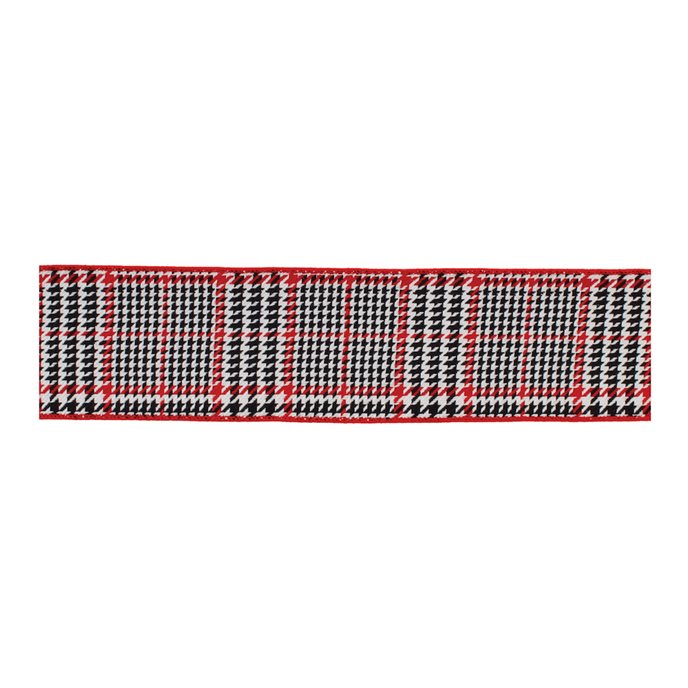 Red and Black Houndstooth Plaid Wired Ribbon 4" x 10yds Thumbnail