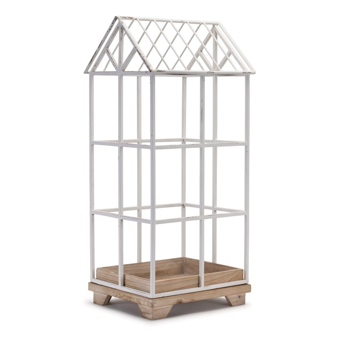 Iron Metal Greenhouse with Fir Wood Base 25.5"H Thumbnail