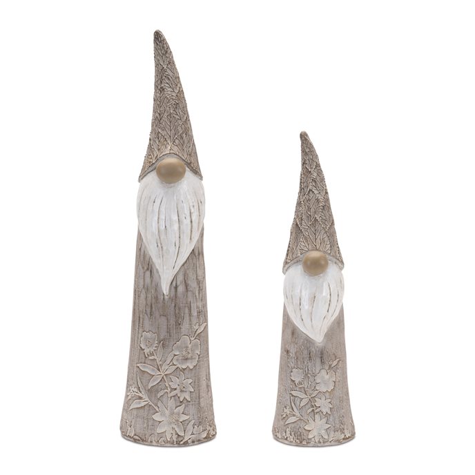 Floral and Leaf Carved Gnome (Set of 2) Thumbnail