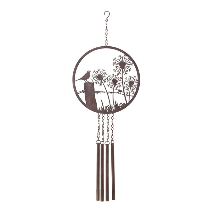 Bronze Metal Bird Dandelion Wind Chime 33"H Thumbnail