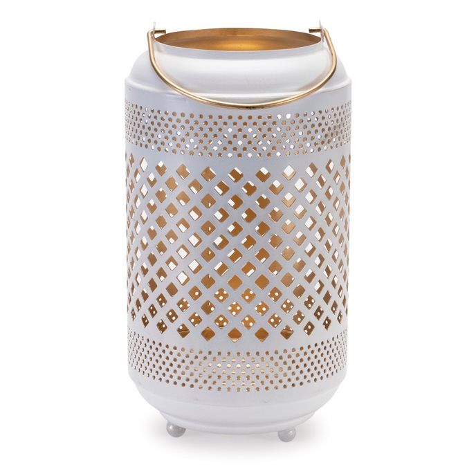 Lattice Punched Metal Lantern with Gold Accent 13.75"H Thumbnail