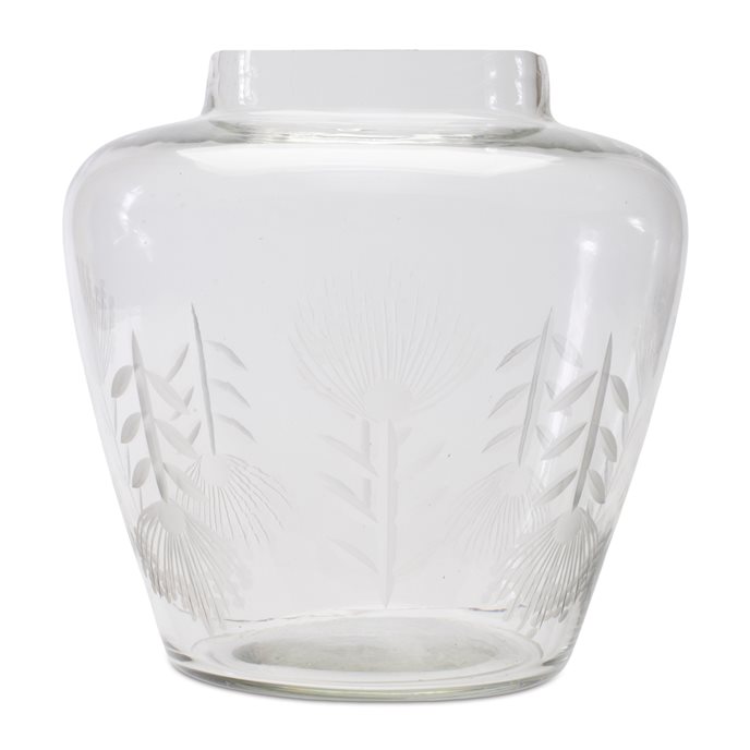 Etched Soda Lime Glass Urn Vase 6.5"D Thumbnail