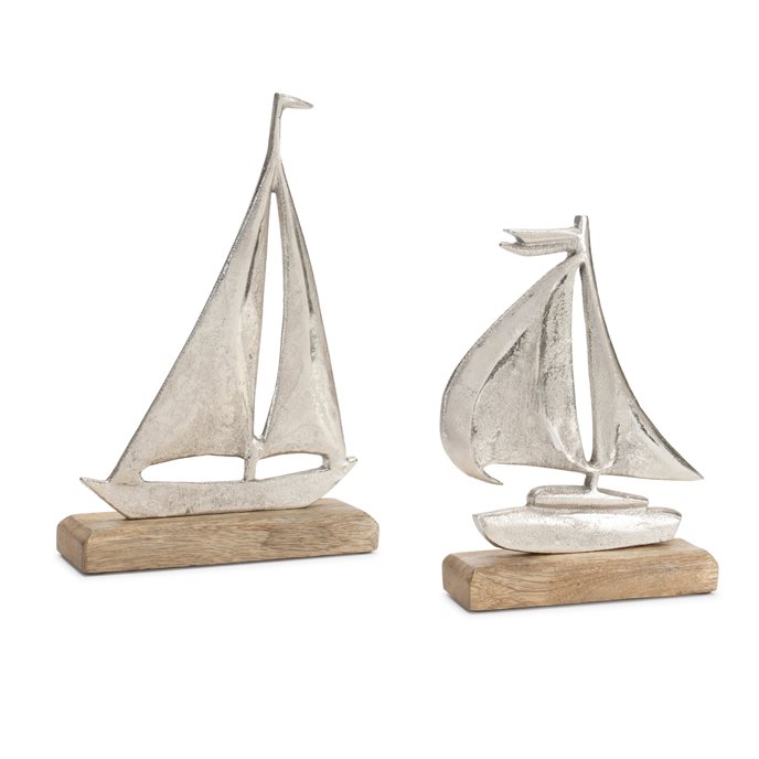 Metal Sailboat on Wood Base (Set of 2) Thumbnail