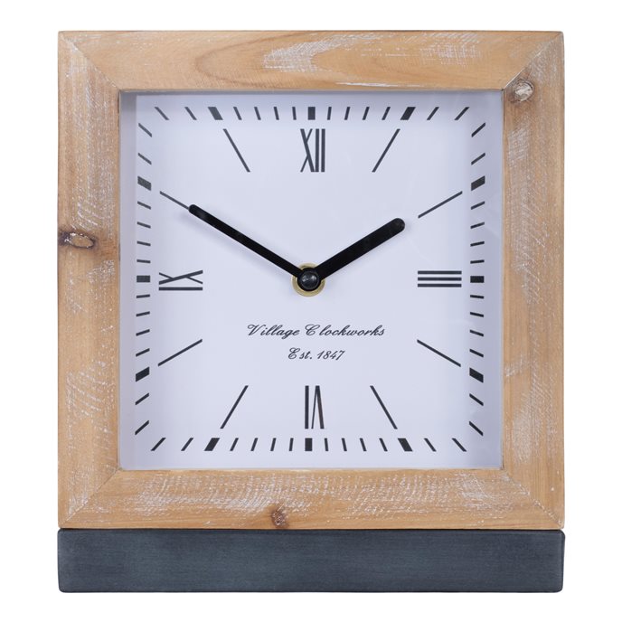 Square Fir Wood Clock Under Glass 9"H Thumbnail